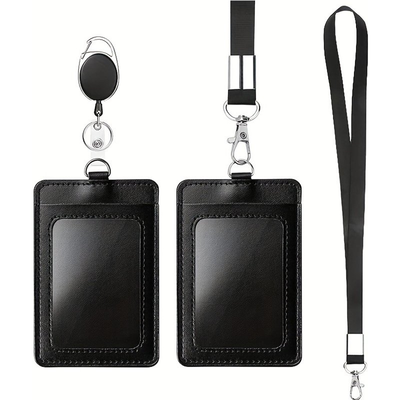 PU leather certificate card set work card access control card set staff badge meal card easy to pull buckle extension card set lanyard wholesale