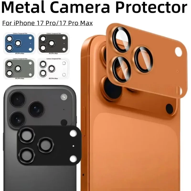 9H HD Armor Camera Lens Protector For IPhone 17 Pro 17 Pro Max Aluminum Metal Ring Lens Tempered Glass Film Case Cap