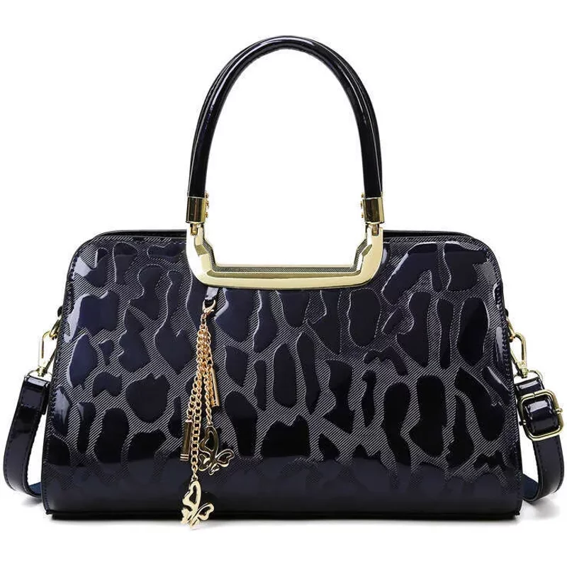 Hot Selg Bags, New Women's High-End Feel, Patent Leather, Stone Pattern Boston Single Shoulder Crossbody Bag, Large