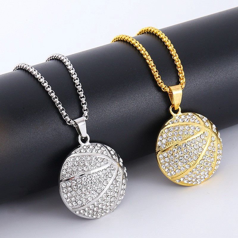 Hip hop jewelry gold diamond basketball pendant necklace men's personality sports fashion accessories