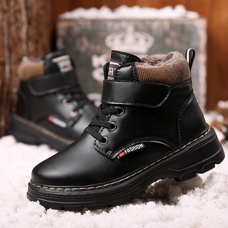Children's Shoes Cotton Shoes Boys' Shoes Winter Velvet Thick Warm New Martin Snow Boots Large Cotton Leather Waterproof