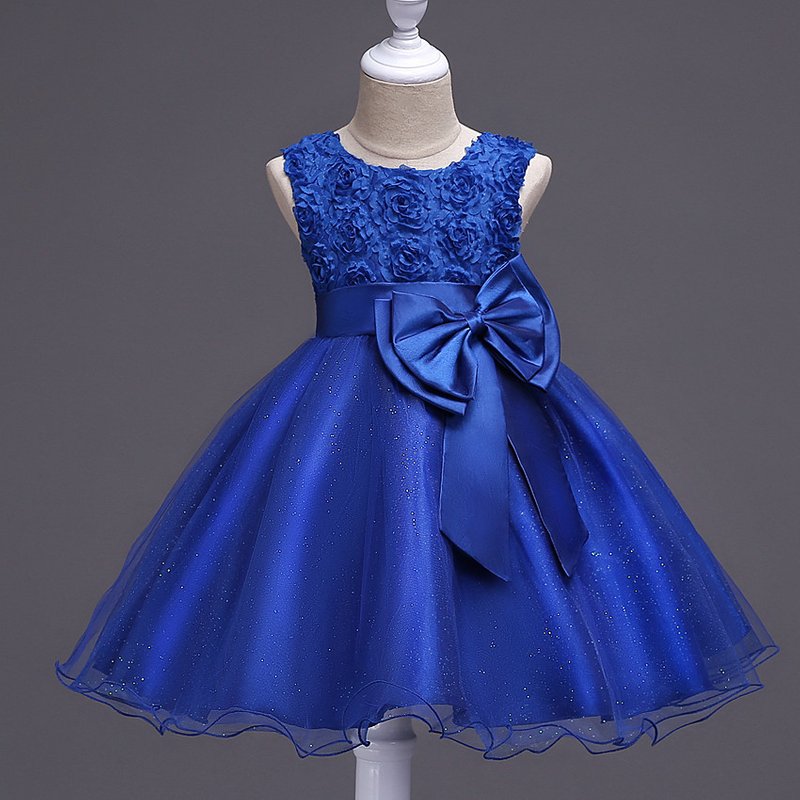 Mother & Kids European and American foreign trade popular girls princess dress mesh skirt sleeveless bow dress rose red multi-color optional