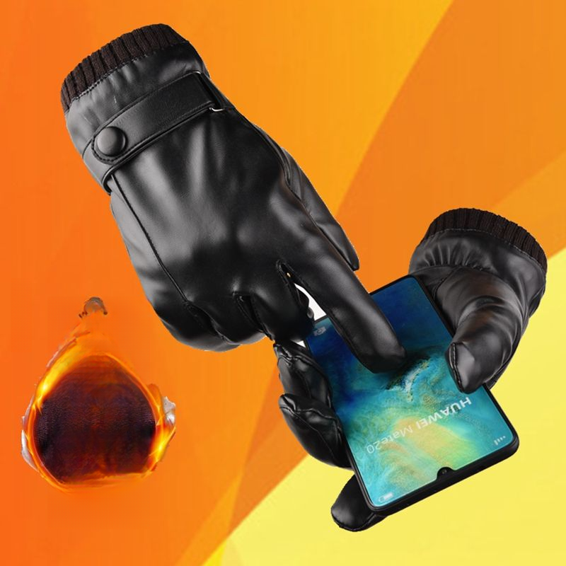 Leather men riding motorcycles warm in winter, thickened with fleece, and for women driving, touch screen waterproof