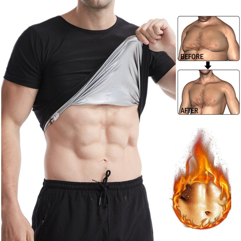 Sweat-prone suit large size men's round neck elastic body shaping suit sports sauna fast sweat-prone fitness suit