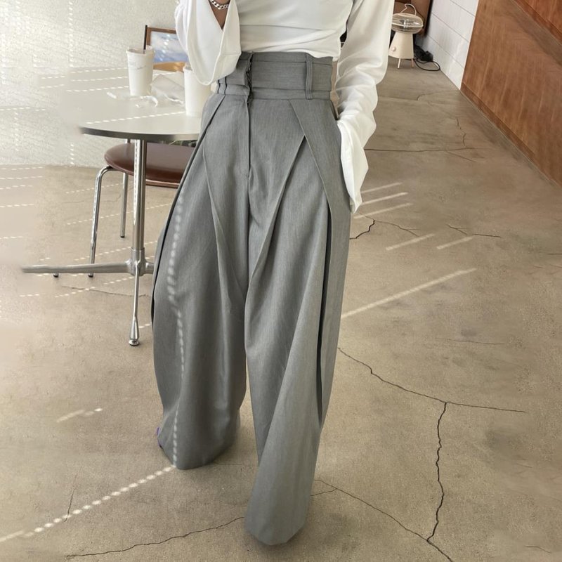 Women's Clothing Early Autumn Design Niche Three Dimensional Waist Slim Wide Leg Drape High Waist Casual Pants