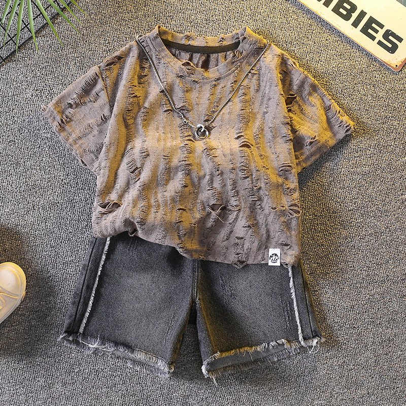 Kids' Clothing Summer Suit New Style Fashionable And Stylish Baby Street Clothes Cool And Handsome Short Sleeved