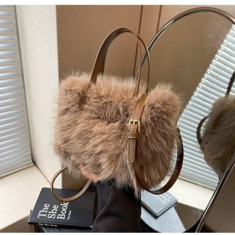 Women's Bags Autumn And Winter Fox Fur Fashionable Hand Held Evening Bag Temperament Plush Bag Shoulder Crossbody Women's Bag