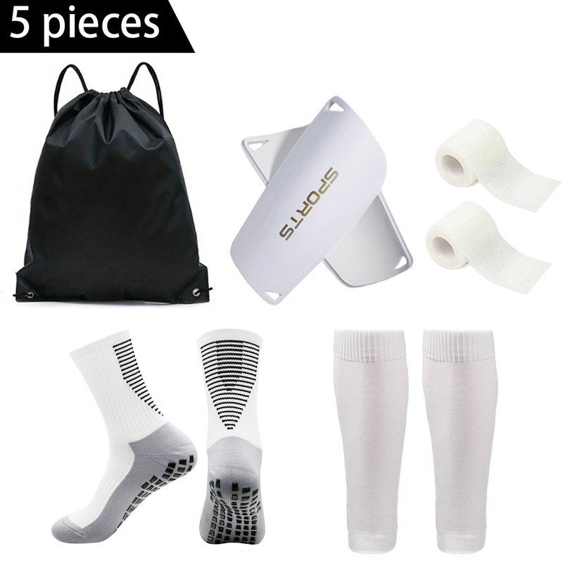 5 Piece Set For Outdoor Activities, Non Slip Football Socks, Outdoor Socks, Bandages, Shin Guards, Sports Drawstring Bag