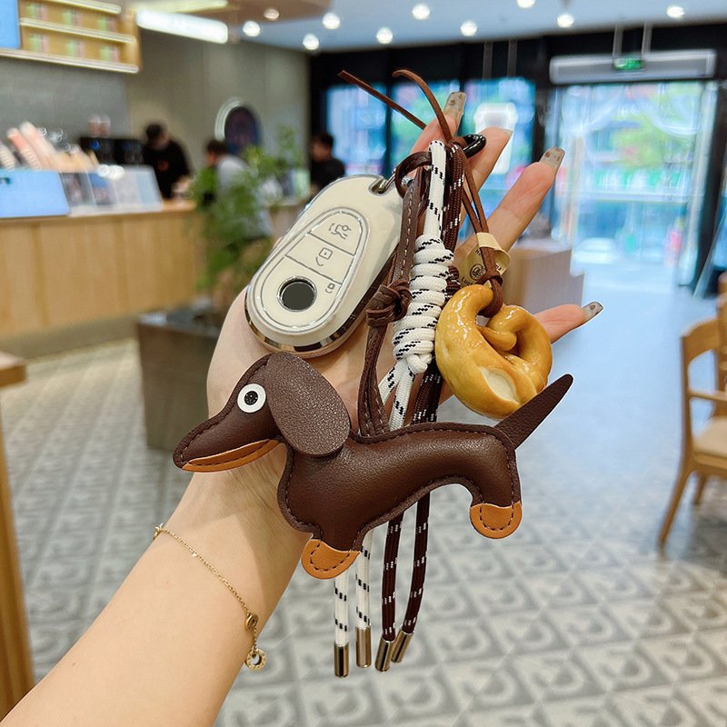 Bag Parts & Accessories Personalized leather dachshund hand woven rope design style keychain puppy braided rope bag packaging pendant