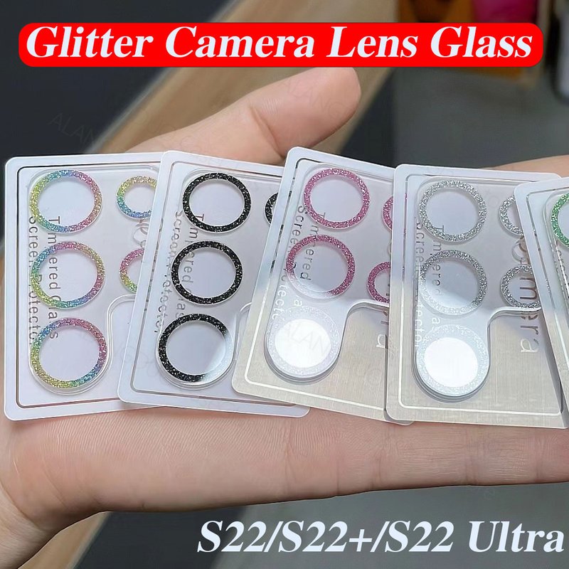 Camera Protector Glass for Samsung Galaxy S22 Ultra S22 Plus S22+ Glitter Transparent Full Cover Camera Lens Glass Film