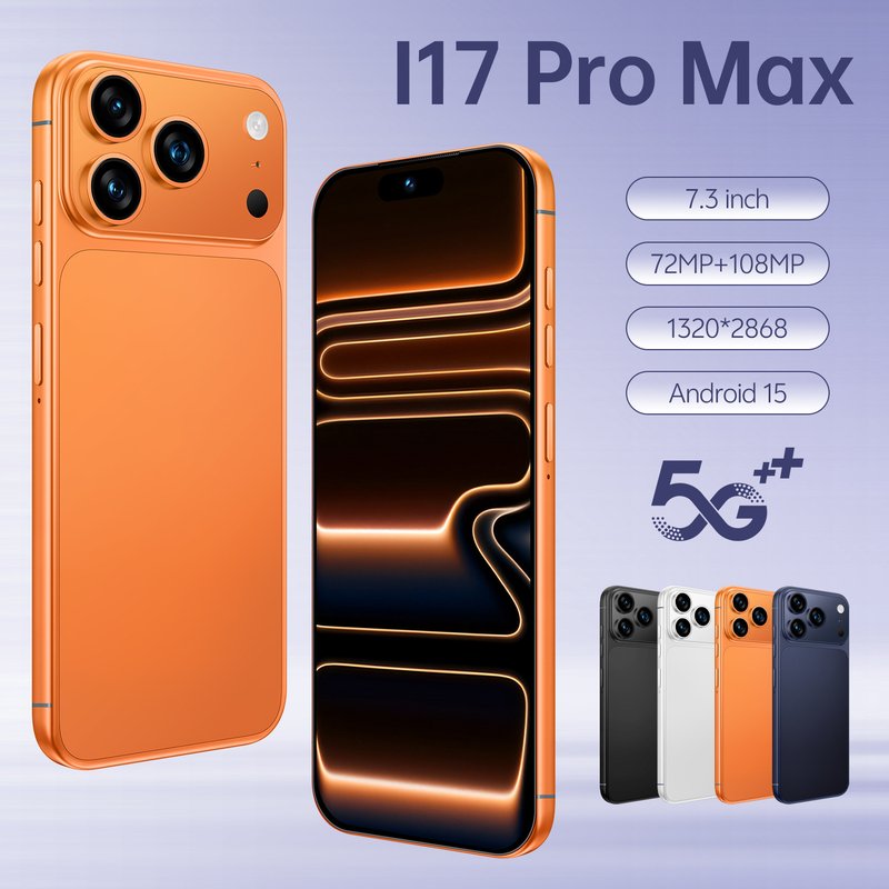 I17 PRO MAX Smartphone,8 Cores, 4+64G,8000mAh,Global Communication Large Screen ,108MP+72MP Camera,Android 15,5G,Dual SIM,Comfortable Smooth(Orange)