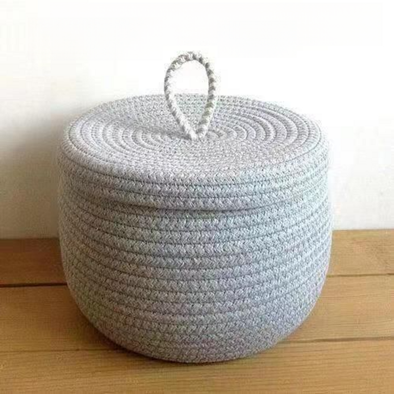 Desktop Woven Storage Box, Round With Lid, Egg Snacks, Handmade Miscellaneous Items, Keys, Cosmetics Organization