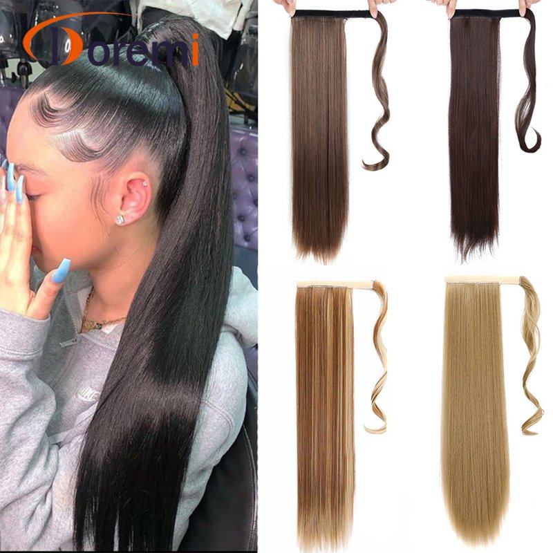 Wig ponytail long straight hair 85cm winding wig Velcro ponytail high temperature silk natural hair wig