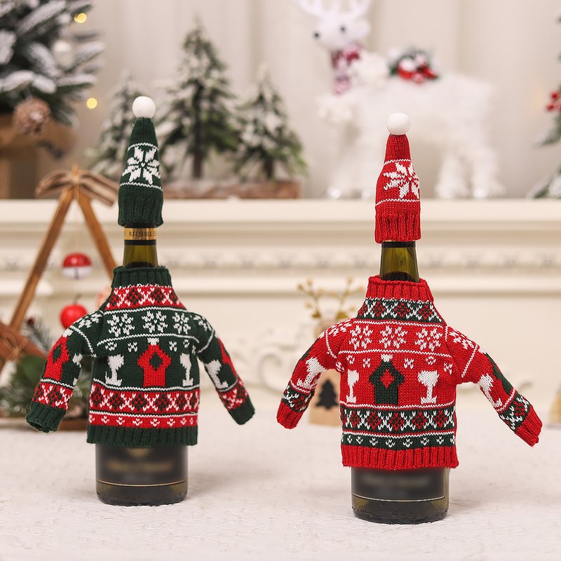 Home & Garden Christmas decorations cartoon red wine bottle set wool sheep knitted two-piece beer set champagne set dining table dress
