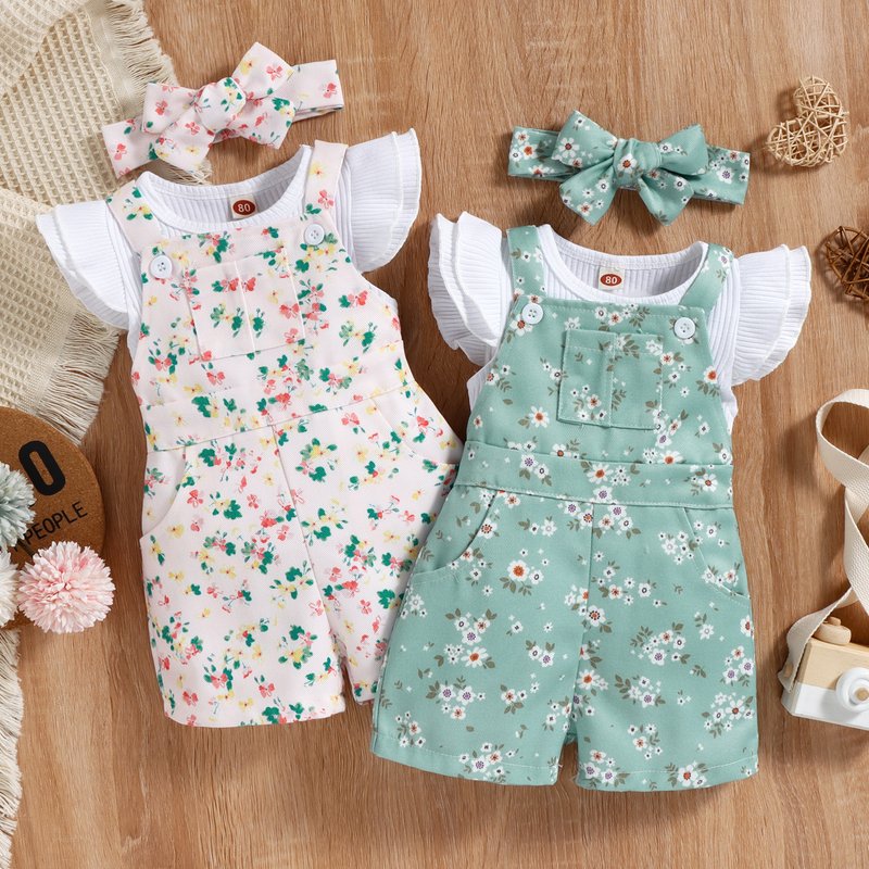 Baby clothes Girls' two-piece summer cotton pothole printed sleeveless suspenders set