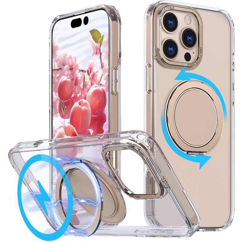 Phone Case Applicable Mobile Phone Case Transparent Gear Rotating Magnetic Suction Protective Cover