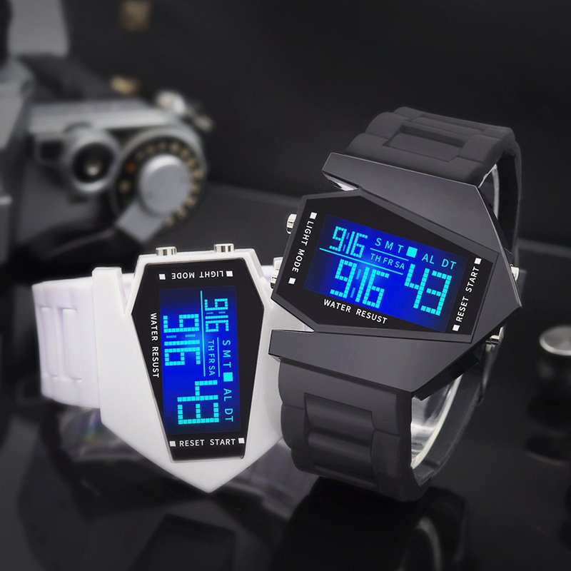 Glow-in-the-dark Multi-function Square Fighter Aircraft Watch Men's And Women's Sports Couple Watch Children's Student Watch