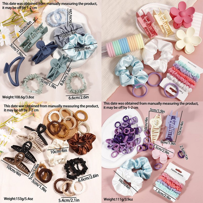 Multi-Color Matte Hair Clips & Pearl Hair Ties Set - No-Trace Face-Washing Clips + Back-of-Head Shark Clips - Mix & Match Styling