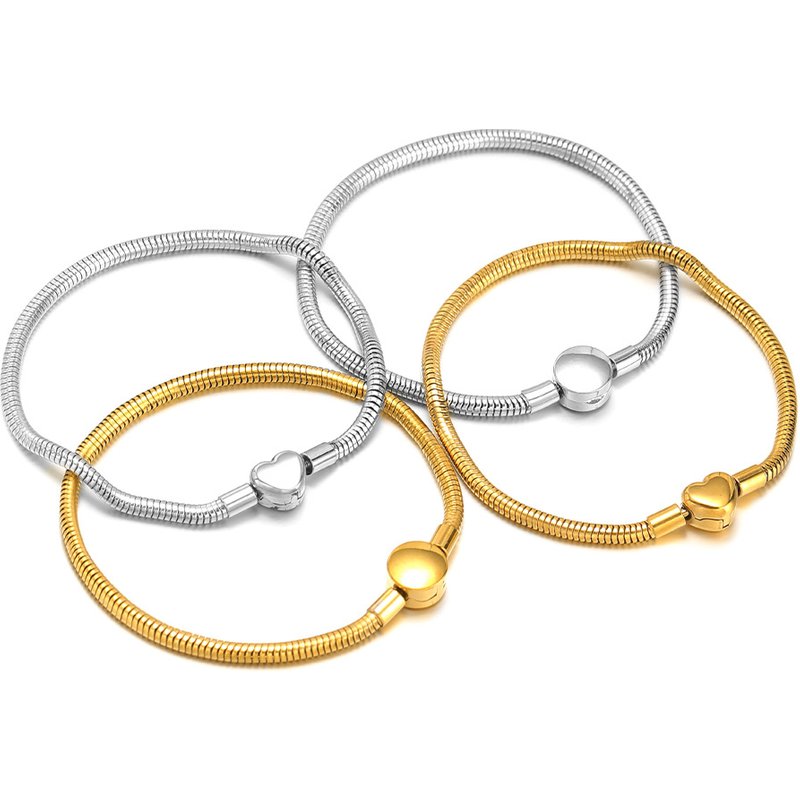 Women's & Men's Jewelry Stainless Steel Gold Plated Heart Charm Bracelet 20cm Trendy Chain Link Unisex Gift For Travel Souvenir