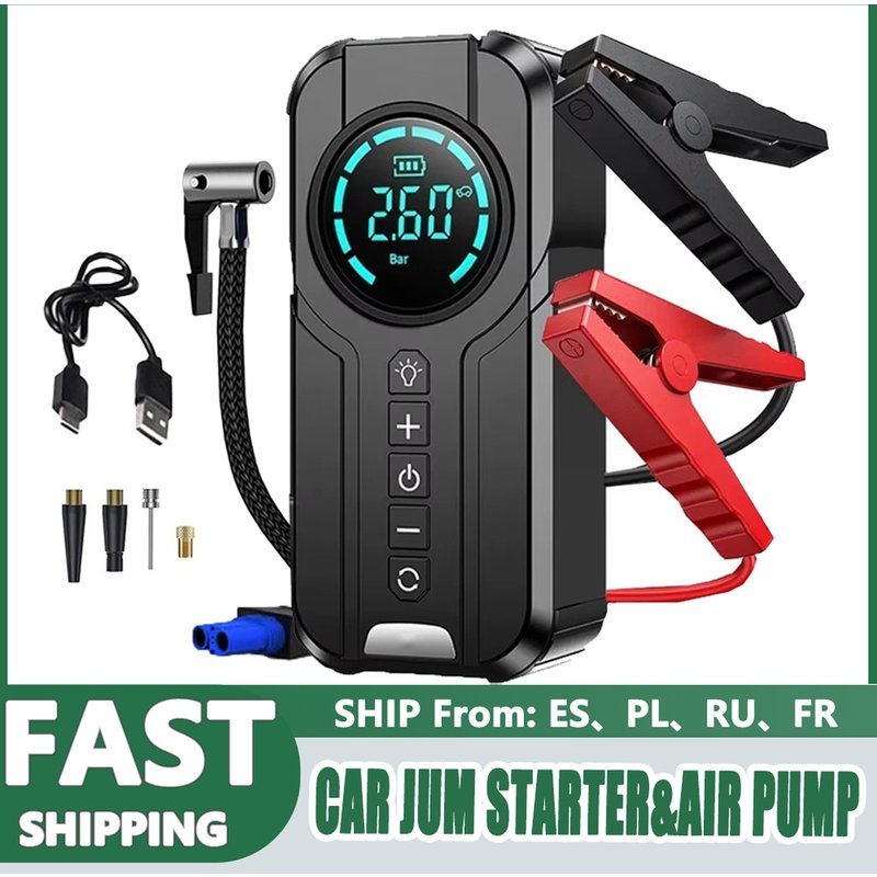 4-in-1 Jump Pump, Power Bank, Lighting, Portable Air Compressor, Cars, Battery, Starter, Start, Car Tire Inflator