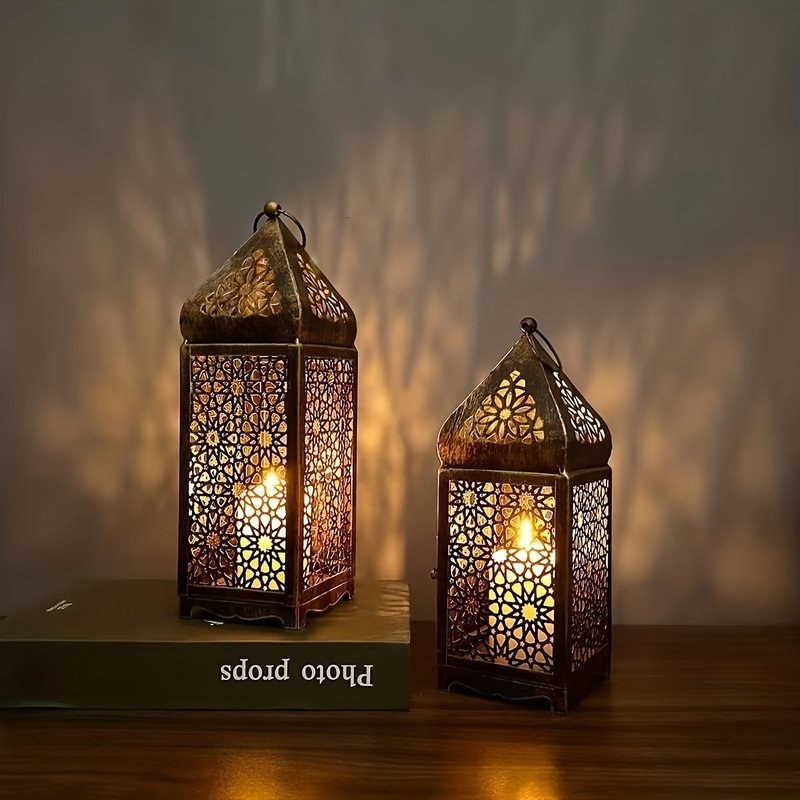 Home Furniture Labeling Moroccan Iron Hollow Candle Holder Old Candle Portable Lamp Atmosphere Decoration Ornaments