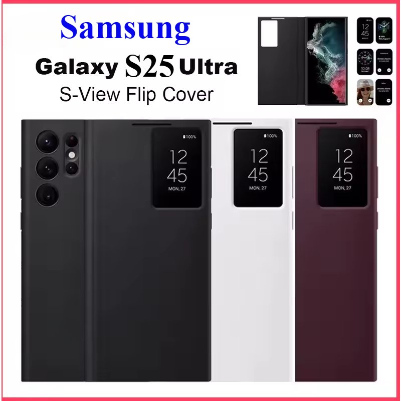 Smart Window View Leather Flip Case For Samsung Galaxy S25 S24 S23 Ultra S22 Plus No-flip Answering Card Holder Slot Book Cover