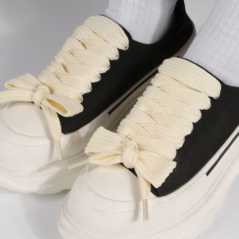 Single Layer Flat Hat Rope Pants Belt Sports Casual Shoe Plate 2.2cm Widened Polyester Black And White Color Rope Shoelaces