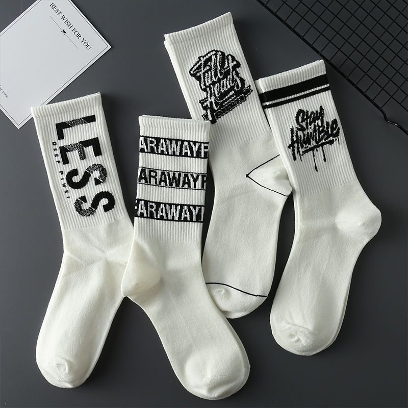Unisex White Stockings For Men Student Sports Socks For Men Instagram Fashion All-match Mid-tube Basketball Socks For Men