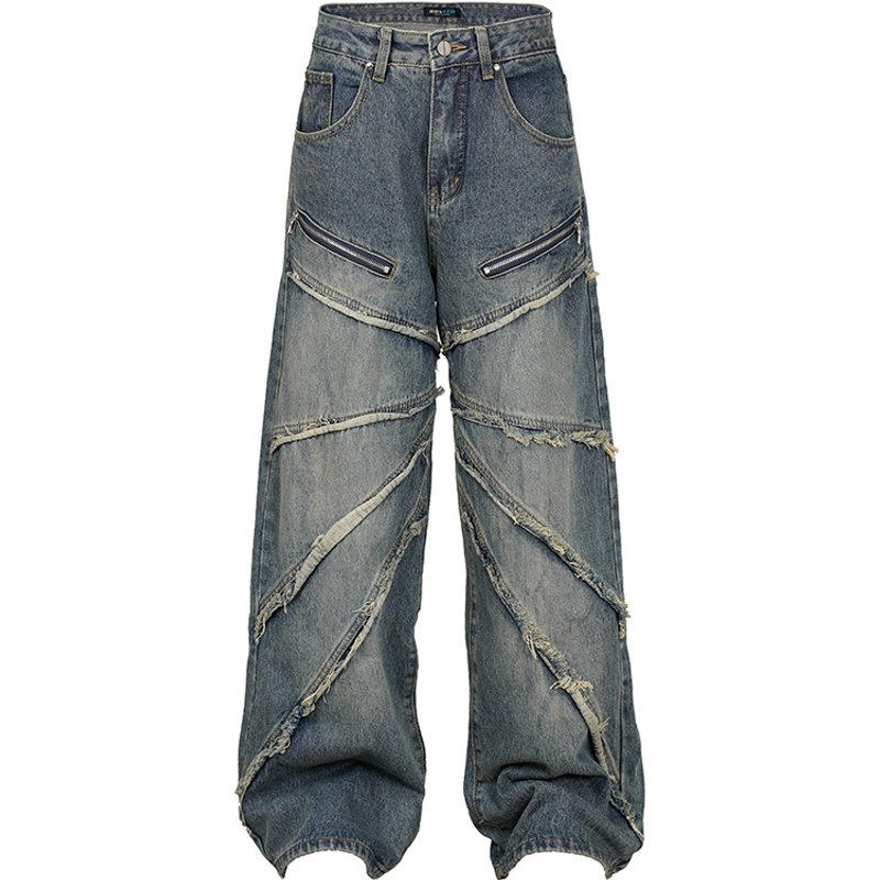 Men's Clothing Fashion Personality Retro Washed Vertical Flow Style Men's And Women's Jeans Street Nostalgic Fashion Straight Jeans