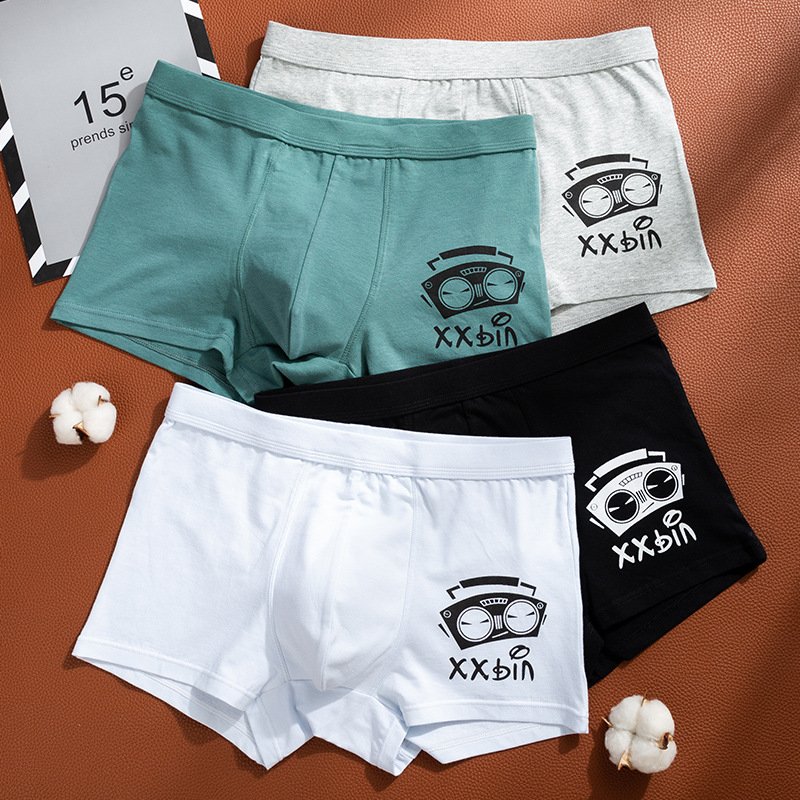 New2024 trend Men's pure cotton cartoon breathable personality, cute print, medium waist, flat angle pants