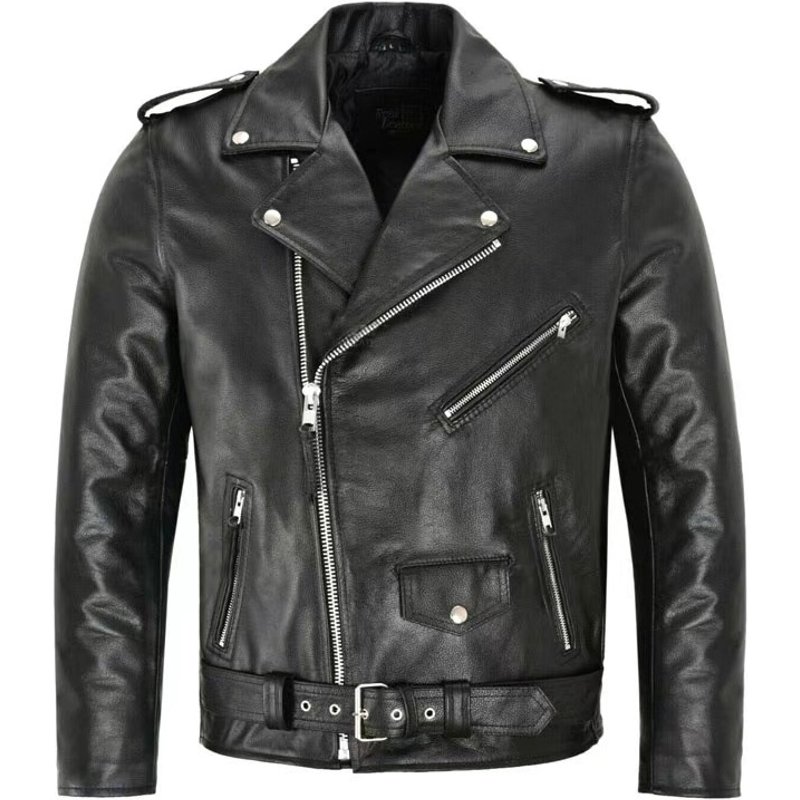 Casual Men Jacket Slim Fit PU Leather Solid Color Coat With Diagonal Zipper Belt Adjustment Windproof Coat For Daily Wear