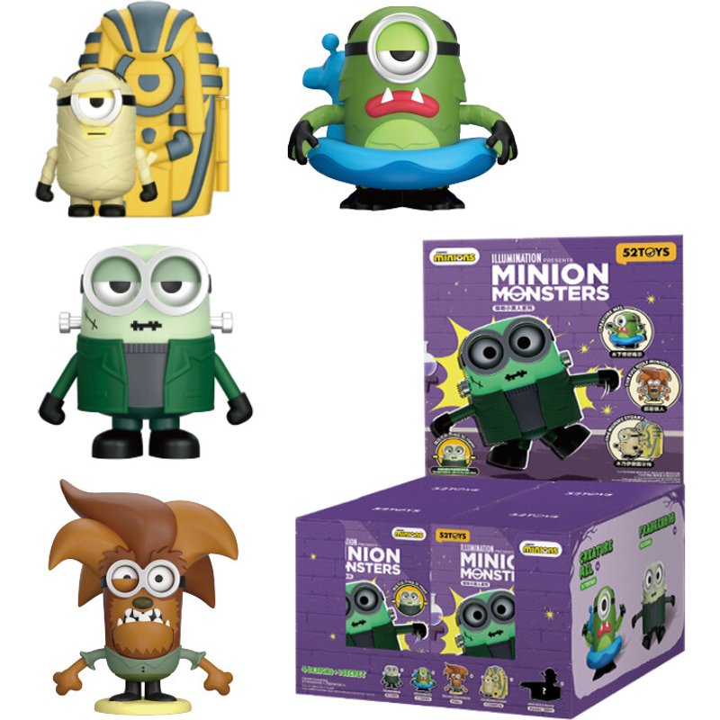 52TOYS Minions Series Wind Up Movable Figure Blind Box Trendy Toy Universal Studios Merchandise Full Set 4 Pcs Chance for Hidden Figure