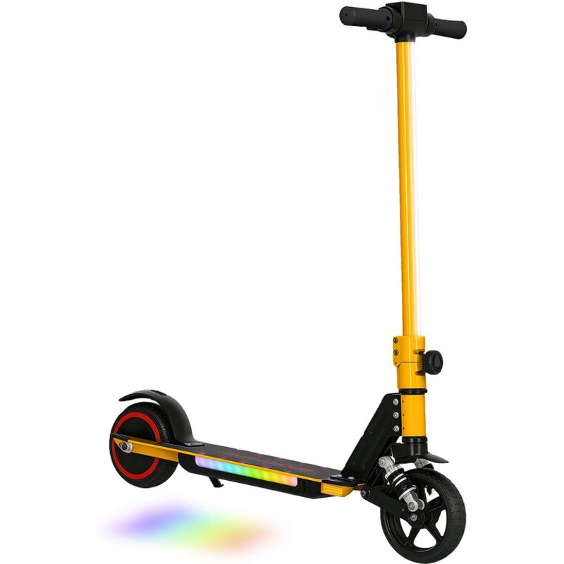AA1-118V70GD SPORTNOW Electric Scooter for Kids, Foldable Scooter for Age 6-14 with Dual Brakes, Up to 14 KM/H, Maximum Range 6 KM, 6.8kg Lightweight, Front Suspension, LED Colourful Lights, Gold Tone