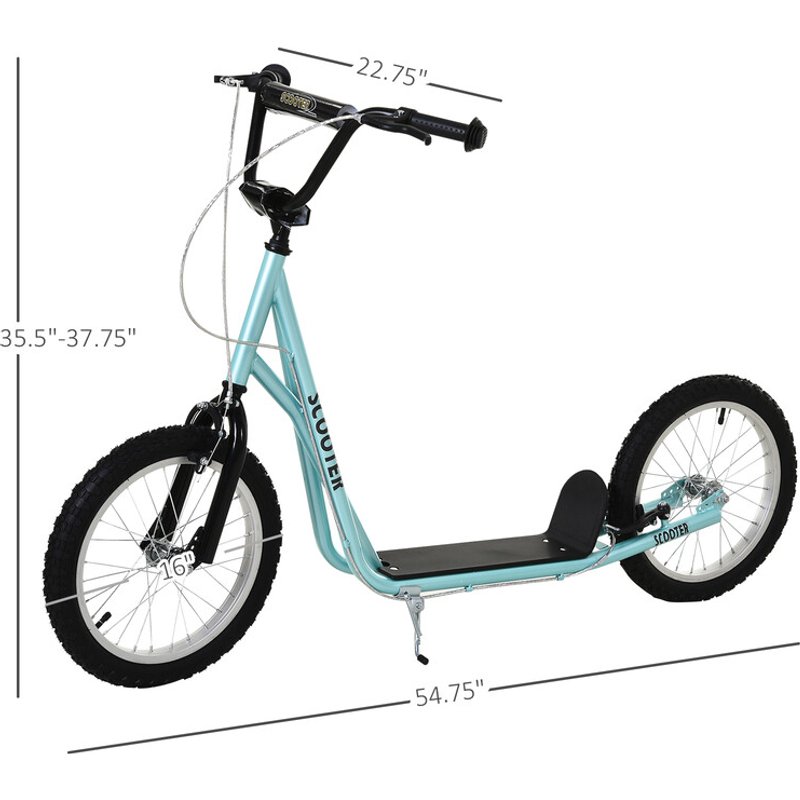 371-021BU HOMCOM Kick Scooters for Kids with Adjustable Height, Anti-Slip Deck, Dual Brakes, Rubber Tyres, for Boys and Girls Aged 5+ Years Old - Blue
