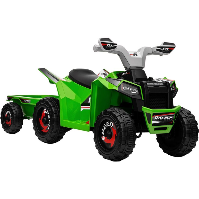 370-277V70GN HOMCOM Electric Quad Bike, 6V Kids Ride On All-Terrain with Back Trailer for Ages 18-36 Months - Green
