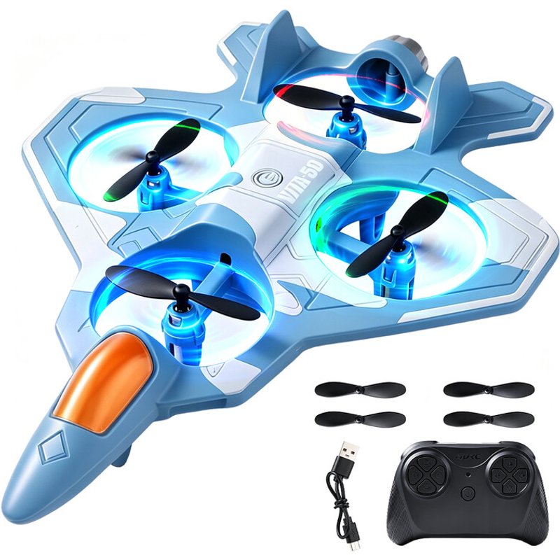 Kids RC Fighter Jet Drone Toy, 2.4GHz Remote Control Airplane with Colorful LED Lights, OneKey Takeoff Landing, Altitude Hold, Headless Mode, 360° Flip, Surround Flight, Rechargeable 3.7V 500mAh Battery, Indoor Outdoor Flying Toy Gift for Boys Kids
