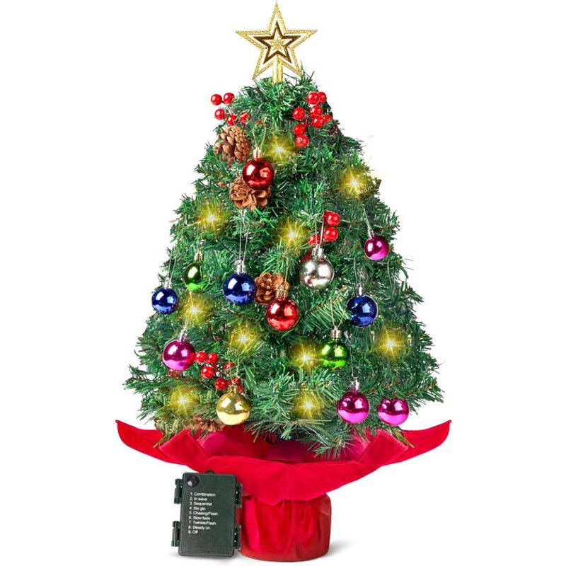 Joiedomi 24" Prelit Tabletop Christmas Tree with Warm Lights, Holly Berries, Pine Cones for Best Holiday Season Decorations