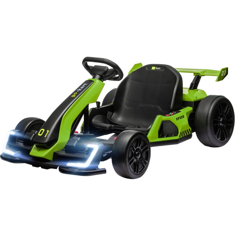 370-287V70GN HOMCOM 24V Electric Go Kart for Kids, Ride On Racing Kart with Adjustable Seat, Battery Powered Drifting Ride On Car with Music, Light, Slow Start, Button Start, Horn, for 6-12 Years, Green