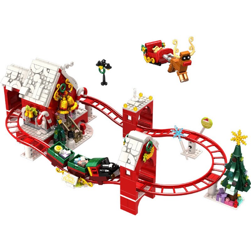 WOMA Christmas Roller Coaster Building Blocks Set, 964 PCS Xmas Track Train Bricks Toy, DIY Assembly Construction Kit, Christmas Decoration Gift for Kids Age 6+ Boys Girls