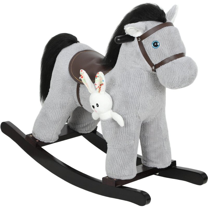 330-201V00GY AIYAPLAY Baby Rocking Horse, Plush Ride on Toy with Handle Grip, Sound and Toy, Toddler Animal Rocker for Kids Aged 2-5, Grey
