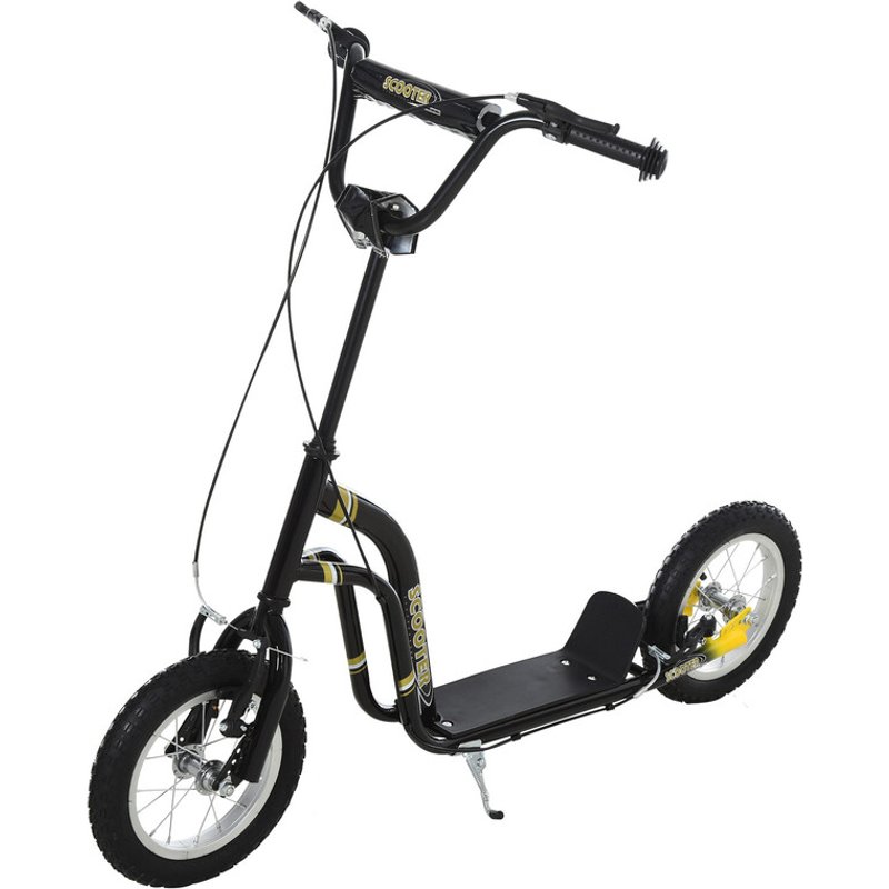 371-017BK HOMCOM Kids Scooter, Teen Push Scooter with Big Wheels, 85-95cm Adjustable Handlebar Height, Dual Brakes, for Ages 5+ Years, Black