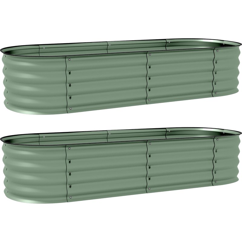 Outsunny Galvanised Raised Garden Bed, Metal Planter Box with Safety Edging, for Flowers, Herbs, Succulents, Pack of 2, Green
