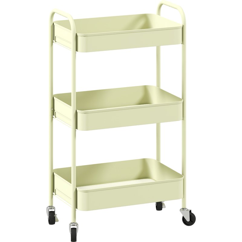 HOMCOM Three-Tier Steel Storage Trolley - Green