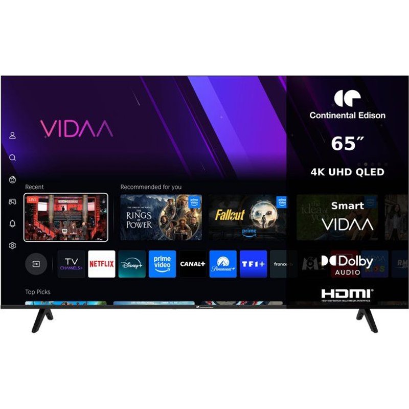 TV LED Qled - Continental Edison - 65“ (164 Cm) - 3Xhdmi - 2Xusb - Noir - CELED65SV2QL25B6