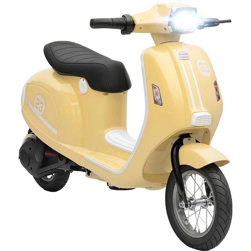 AIYAPLAY 24V Kids Electric Motorbike, Ride on Motorcycle with Manual Throttle, Brakes and LED Lights for Ages 8-12 Years, Beige
