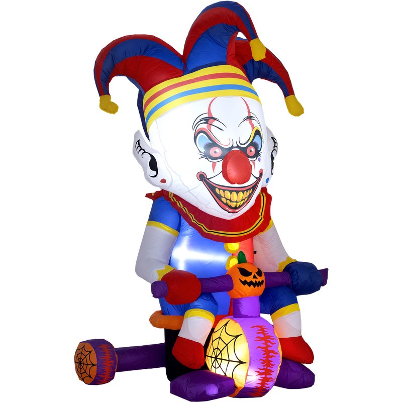 Outsunny 4ft Halloween Inflatable Clown on Bicycle, Blow Up Outdoor Halloween Decoration with 3 Built-in LED Lights for Garden, Party Indoor Outdoor