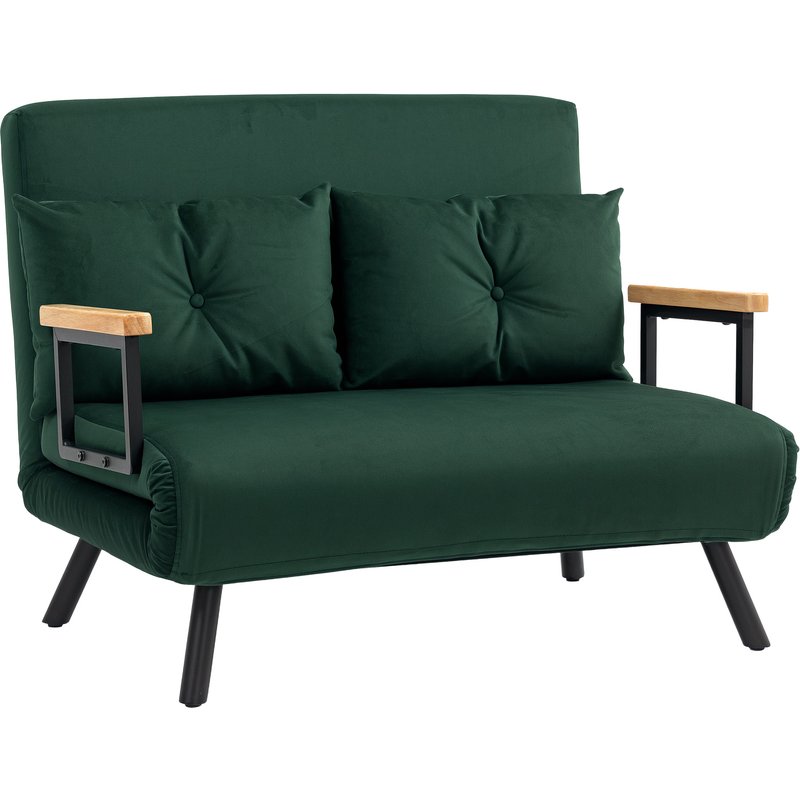HOMCOM 4-in-1 Velvet-Feel Double Sofa Bed, with Pillows, Green Aosom UK
