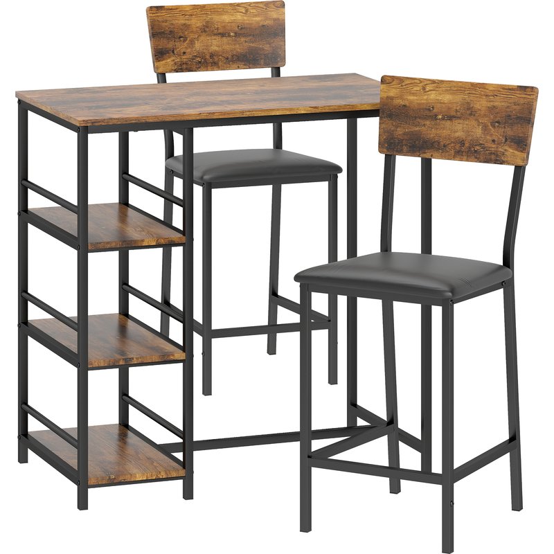 HOMCOM Three-Piece Compact Bar Table Set - Brown/Black