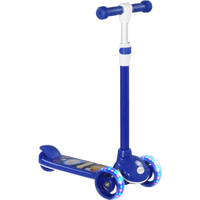 AIYAPLAY Kids 3 Wheel Scooter for 2-6 Years Old w/ Adjustable Height, LED Light, TPE Handlebar, Blue Aosom UK