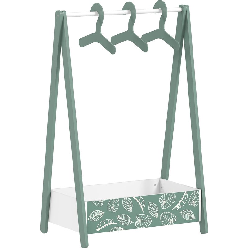 AIYAPLAY Baby Clothing Rack with Hangers, Storage Shelf for Bedroom, Leaf Theme, for Ages 3-6, Green